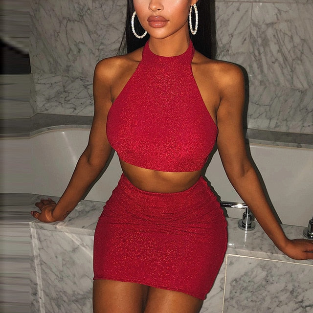 Halter Backless Sexy Skirt Set - Biwav