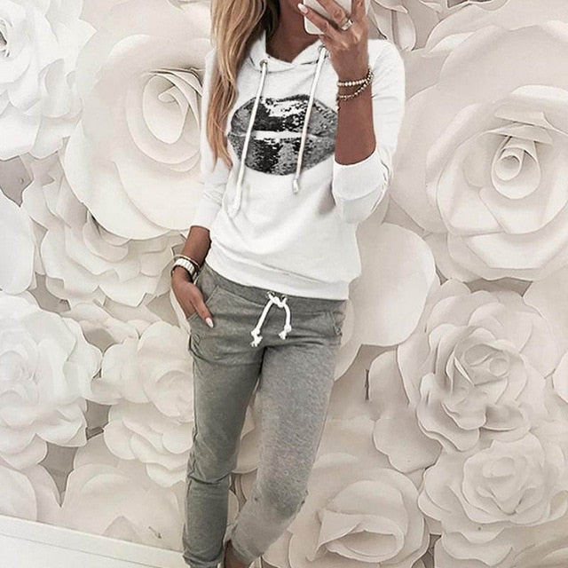Drawstring Hooded Tracksuits casual long sleeve Slinky Pant 2 Piece - Biwav