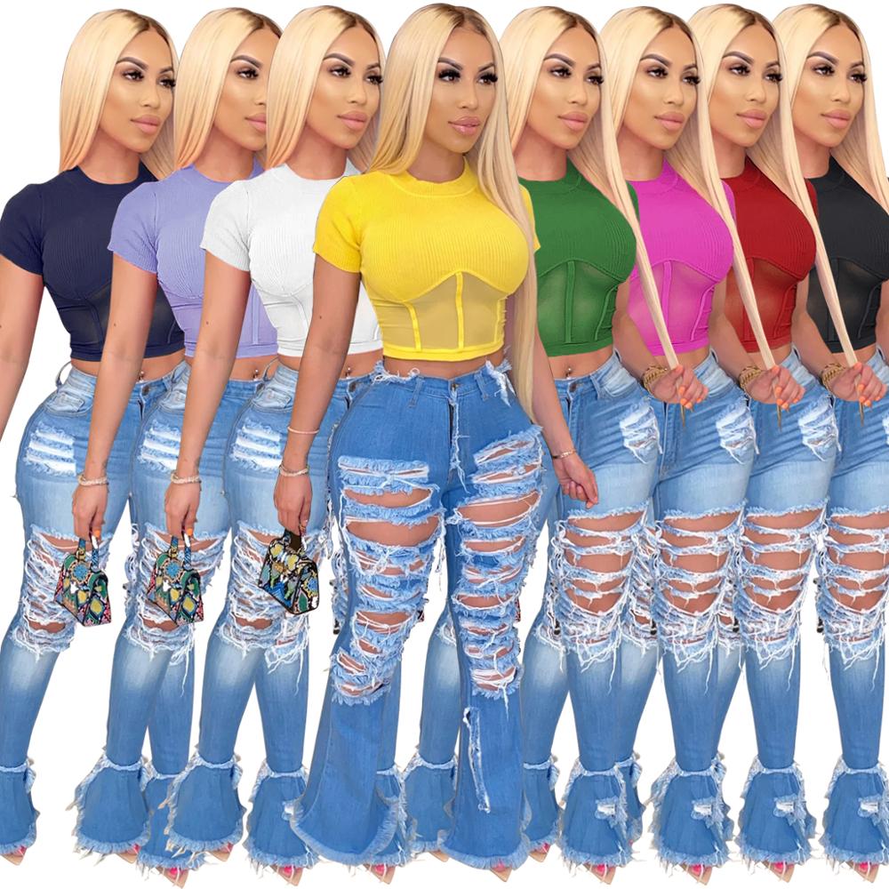 Women Ribbed Tops Short Sleeve Skinny Ribbed Crop Top High Elasticity Tee shirt - Biwav