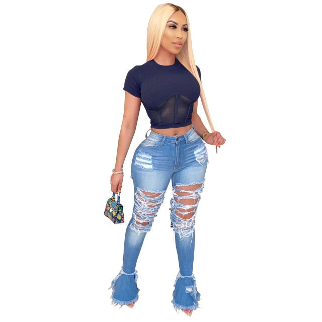 Women Ribbed Tops Short Sleeve Skinny Ribbed Crop Top High Elasticity Tee shirt - Biwav