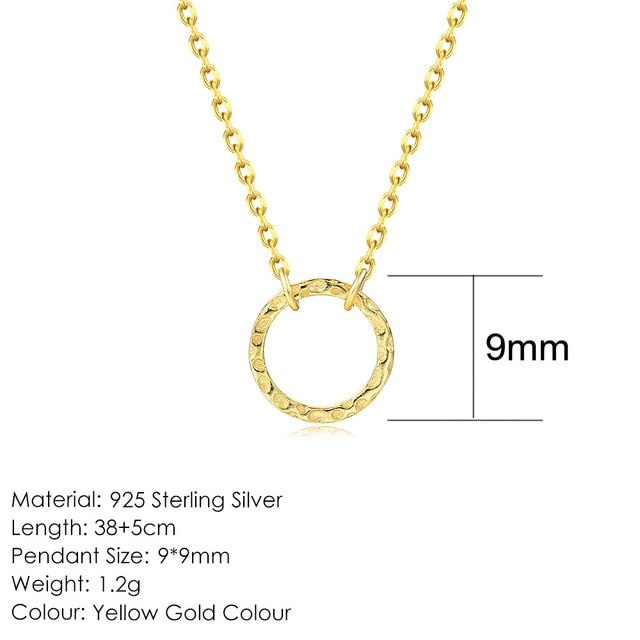 14K Gold Plated 925 Sterling Silver Necklace Hammer Pattern Pendant Fine Jewelry Choker Chain - Biwav