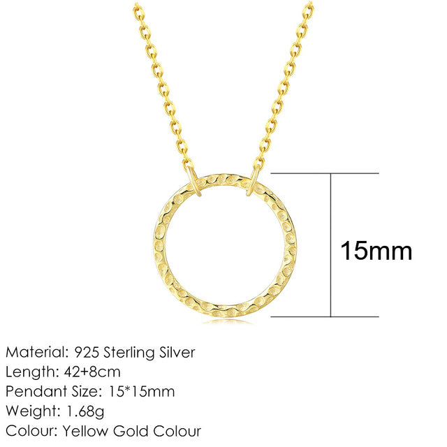 14K Gold Plated 925 Sterling Silver Necklace Hammer Pattern Pendant Fine Jewelry Choker Chain - Biwav