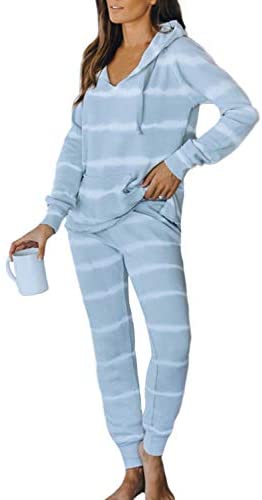 Women 2 Piece Outfits Crewneck Pullover Jogger Pants Tie Dye Sweatsuit - Biwav