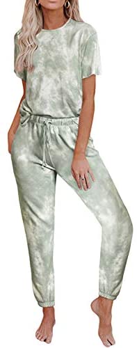 Women 2 Piece Outfits Crewneck Pullover Jogger Pants Tie Dye Sweatsuit - Biwav