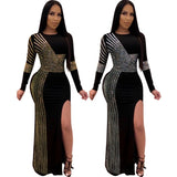 African Long Dress Sequins O-Neck Dress - Bwavii 
