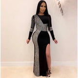African Long Dress Sequins O-Neck Dress - Bwavii 
