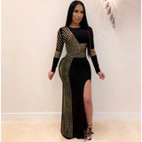 African Long Dress Sequins O-Neck Dress - Bwavii 