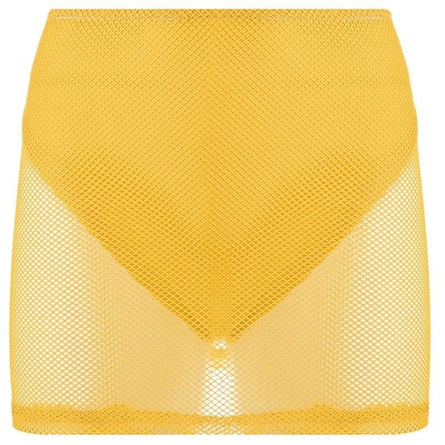Neon Transparent Mesh 2 Piece Skirt Set Fluorescents - Biwav