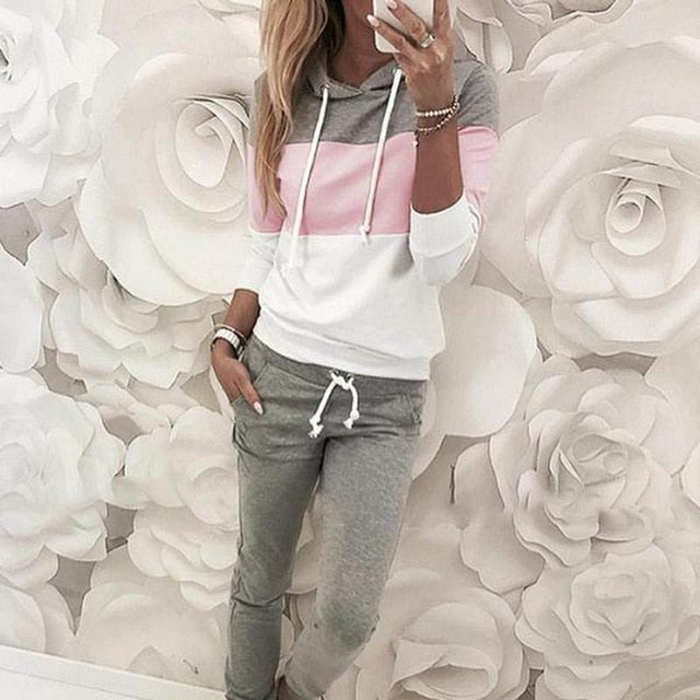 Drawstring Hooded Tracksuits casual long sleeve Slinky Pant 2 Piece - Biwav