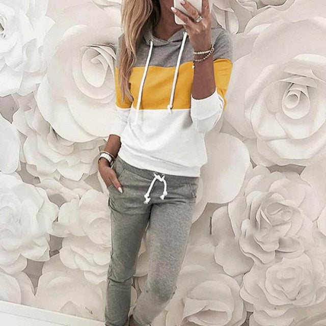 Drawstring Hooded Tracksuits casual long sleeve Slinky Pant 2 Piece - Biwav