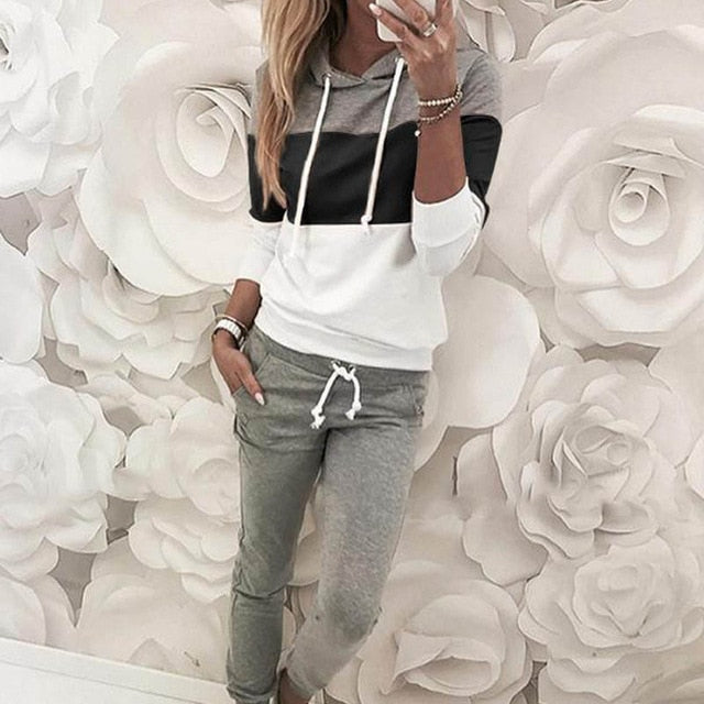 Drawstring Hooded Tracksuits casual long sleeve Slinky Pant 2 Piece - Biwav