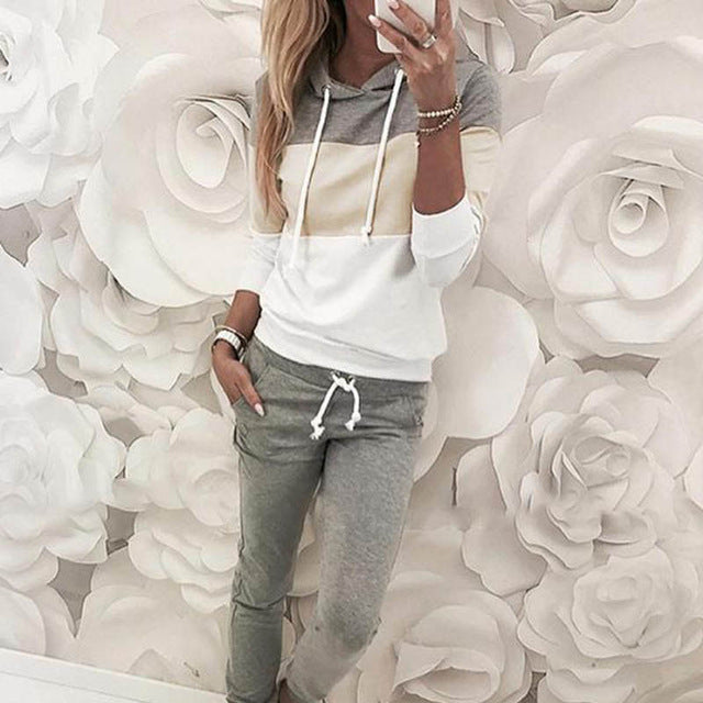 Drawstring Hooded Tracksuits casual long sleeve Slinky Pant 2 Piece - Biwav