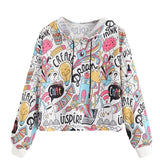 Women Autumn Hoodies Sweatshirt Long Sleeve Graffiti Print Drawstring Hooded Pullover - Biwav