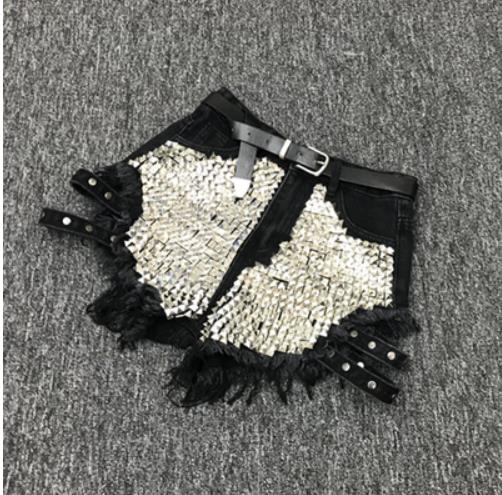 Rivet denim shorts NEW summer women high waist loose tassel jeans shorts - Biwav