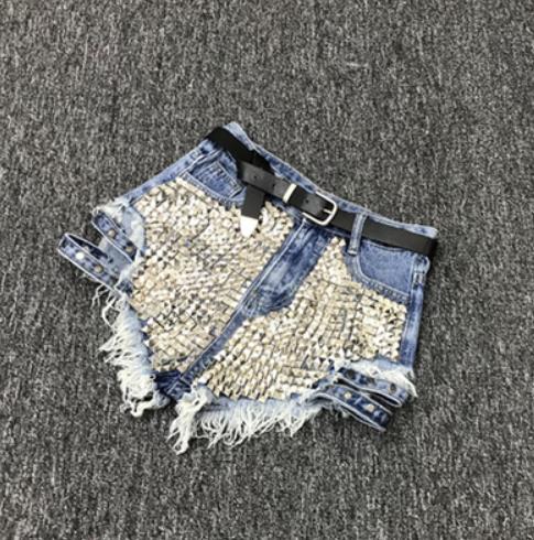 Rivet denim shorts NEW summer women high waist loose tassel jeans shorts - Biwav