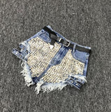 Rivet denim shorts NEW summer women high waist loose tassel jeans shorts - Biwav