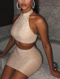 Halter Backless Sexy Skirt Set - Biwav