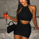 Halter Backless Sexy Skirt Set - Biwav
