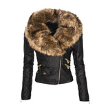 Faux fur leather Jacket Women hoodie Motorcycle Jacket - Bwavii 