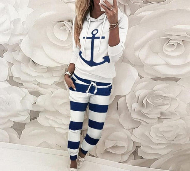 Drawstring Hooded Tracksuits casual long sleeve Slinky Pant 2 Piece - Biwav