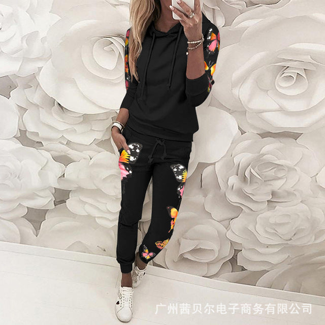 Drawstring Hooded Tracksuits casual long sleeve Slinky Pant 2 Piece - Biwav