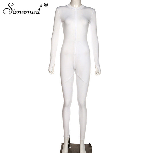 Rompers Women’s Zipper Activewear Long Sleeve Skinny Solid Jumpsuits - Biwav