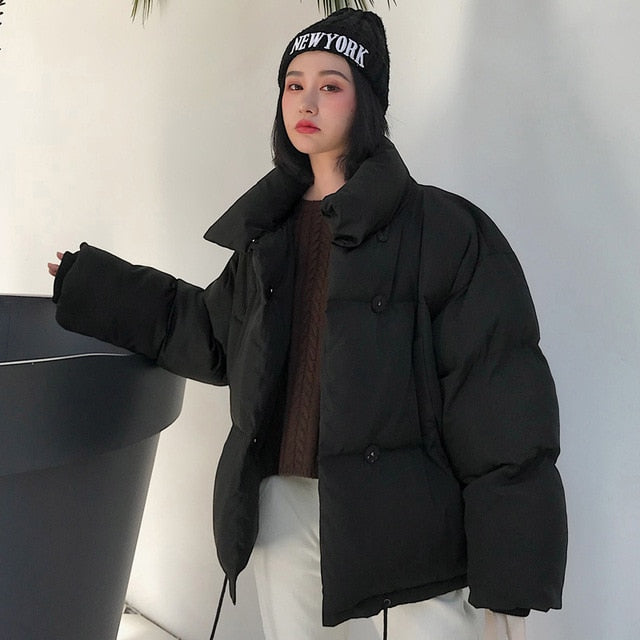 Female Down Coat Loose Oversized Womens Short Parka - Biwav