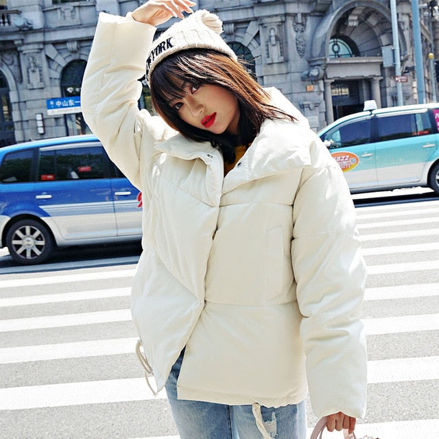 Female Down Coat Loose Oversized Womens Short Parka - Biwav