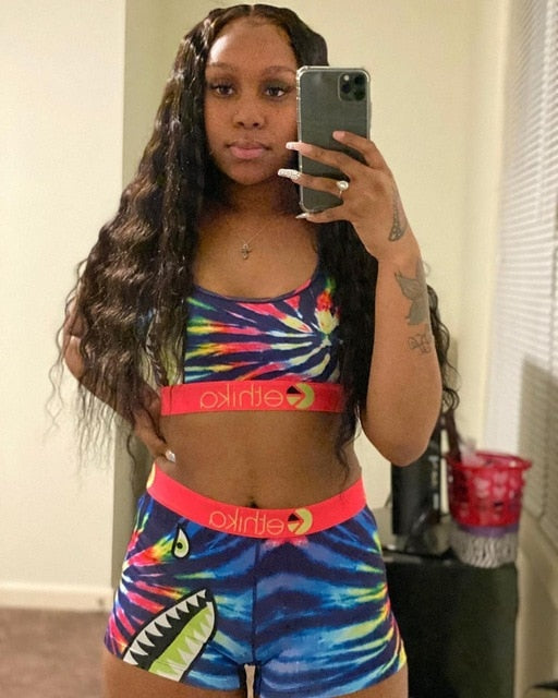 Two Piece Set Spaghetti Strap Sleeveless Crop Top And Sheath Short Pants Tracksuit - Biwav