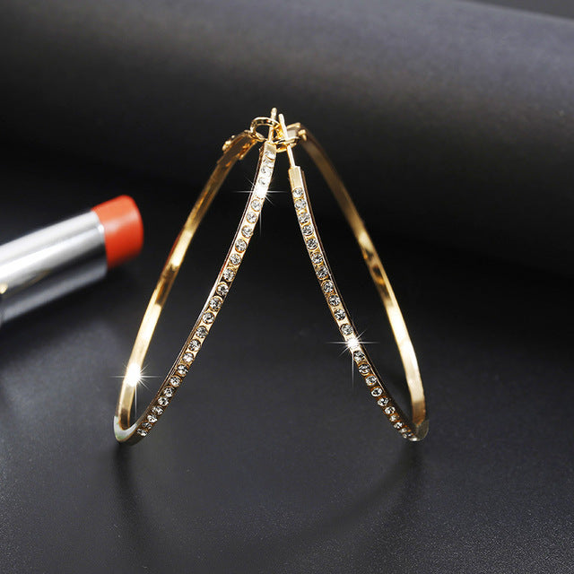 7cm Personality Super Crystal  Big Circles Hoop Round Circle Earring - Biwav
