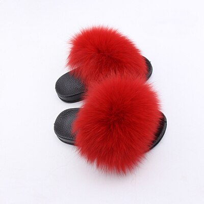 Kids Real Fox Hair Slippers - Biwav