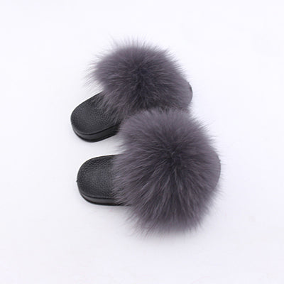 Kids Real Fox Hair Slippers - Biwav