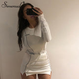 Reflective Striped Two Piece Outfits Women Long Sleeve Top And Mini Skirt Sets - Biwav