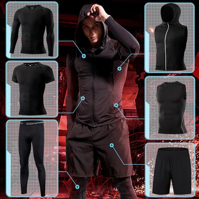 Men's Running Sets Compression Jogging Sport Suits Gym Fitness - Biwav