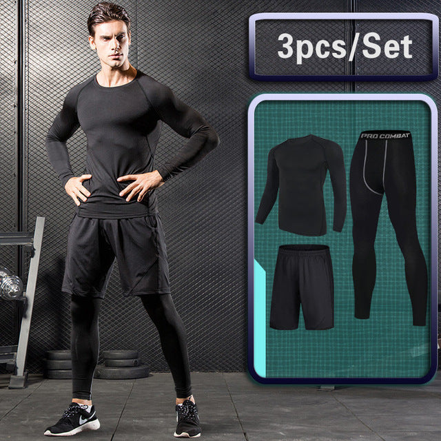 Men's Running Sets Compression Jogging Sport Suits Gym Fitness - Biwav