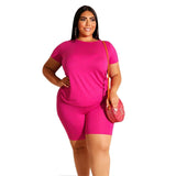 Plus Size 2 Piece Set Women Summer Casual Loose Shirt+Shorts - Bwavii 