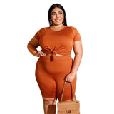 Plus Size 2 Piece Set Women Summer Casual Loose Shirt+Shorts - Bwavii 
