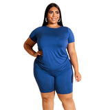 Plus Size 2 Piece Set Women Summer Casual Loose Shirt+Shorts - Bwavii 