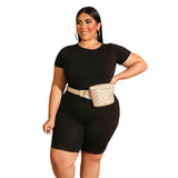 Plus Size 2 Piece Set Women Summer Casual Loose Shirt+Shorts - Bwavii 