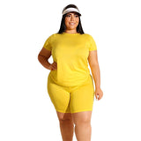 Plus Size 2 Piece Set Women Summer Casual Loose Shirt+Shorts - Bwavii 