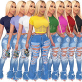 Women Ribbed Tops Short Sleeve Skinny Ribbed Crop Top High Elasticity Tee shirt - Biwav