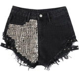 Rivet denim shorts NEW summer women high waist loose tassel jeans shorts - Biwav
