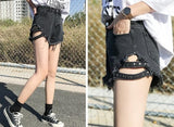 Rivet denim shorts NEW summer women high waist loose tassel jeans shorts - Biwav