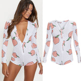 Yoga Short Deep V Neck Bodycon Long Sleeve  Jumpsuit Romper sleepwear - Biwav