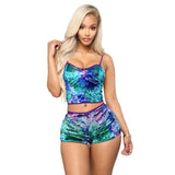 Women crop top shorts two pieces sets velvet outfit - Bwavii 