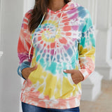 Casual Women Drawstring Hooded Sweatshirt Tie Dye Long Sleeve - Bwavii 