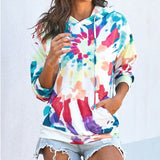 Casual Women Drawstring Hooded Sweatshirt Tie Dye Long Sleeve - Bwavii 