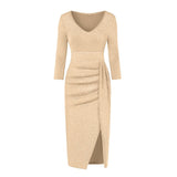 Women Dress Women Fashion V-Neck High Slit Bodycon - Bwavii 