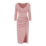 Women Dress Women Fashion V-Neck High Slit Bodycon - Bwavii 
