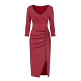 Women Dress Women Fashion V-Neck High Slit Bodycon - Bwavii 